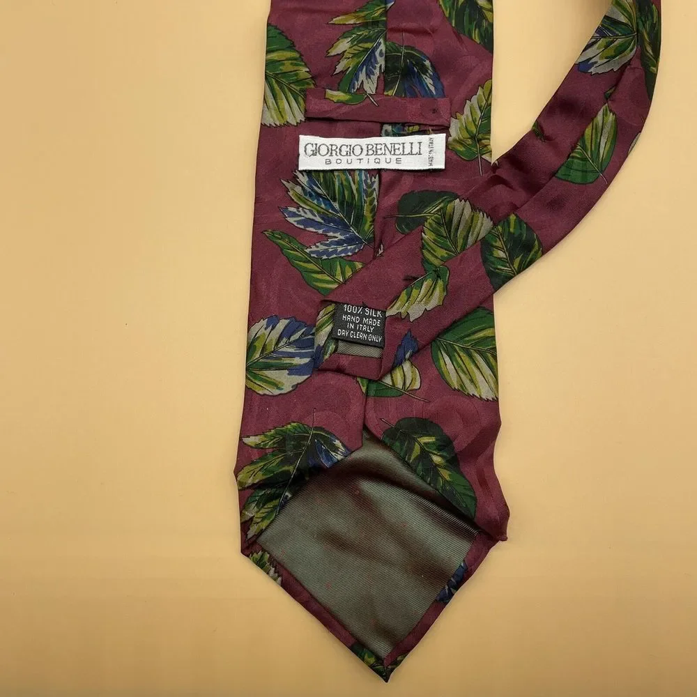 Giorgio Benelli Boutique Silk Dress Tie Made in Italy  Floral Plant  Print‎